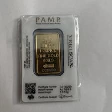 1 oz Gold Bar PAMP Suisse Lady Fortuna Veriscan (In Assay) .9999 Fine