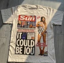 The Sun Men's Graphic Print Cotton T-Shirt White Newspaper Theme Short Sleeve