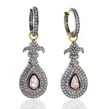 Natural Pave Diamond & Polki Diamonds Wedding Earrings Sterling Silver Jewelry