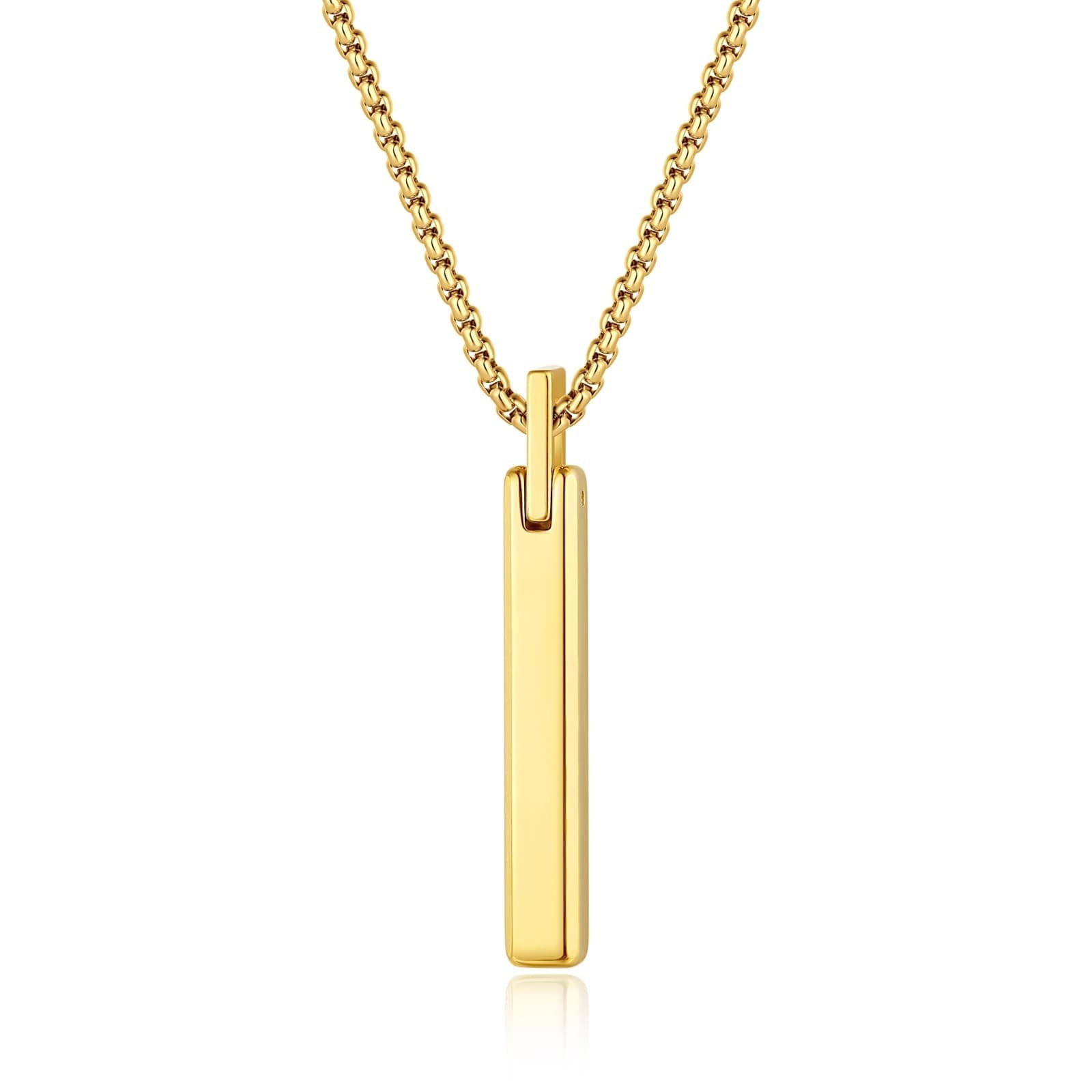 Simple Tungsten Necklace for Men, 18K Gold Plated Bar Pendant Necklace for Me...