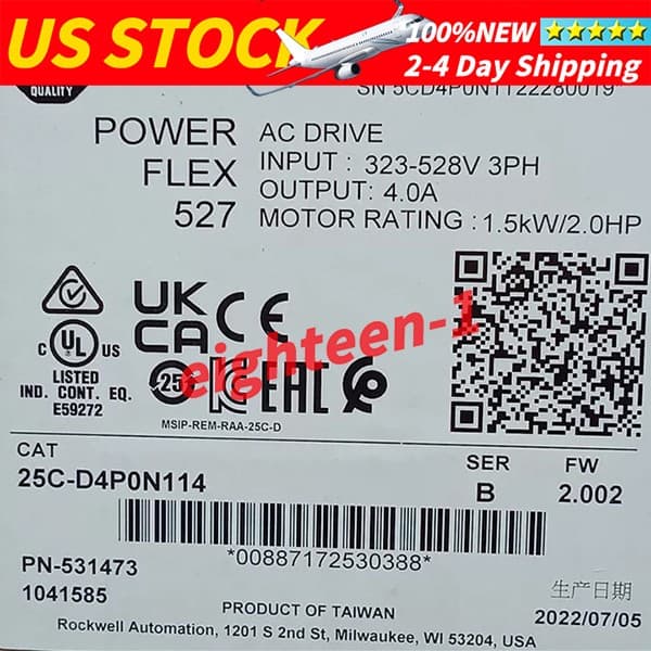 New Allen-Bradley 25C-D4P0N114 4.0A 240VAC Single-Phase Industrial AC Drive