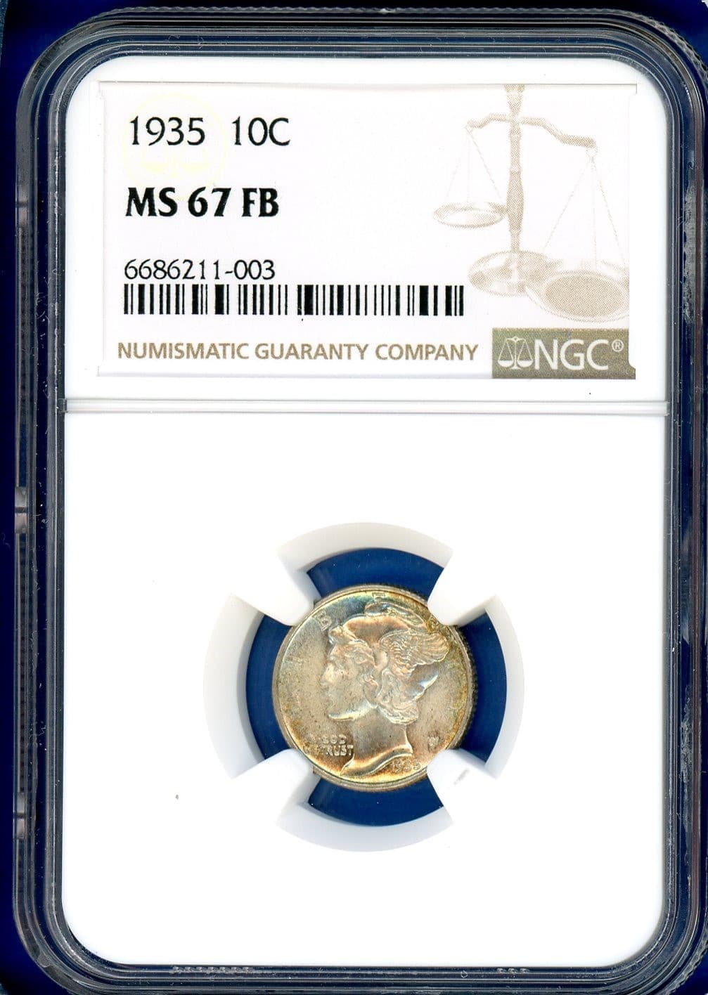 1935 P NGC MS67FB Mercury Dime US Mint Silver Coin 10c Rare 1935-P MS-67 FB