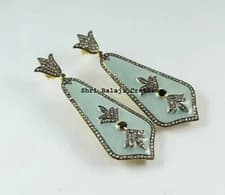 Enamel Earring Natural Rosecut Diamond Enamel 925Sterling Silver Earring Jewelry