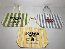 Lot of 3 Sezane On The Road Bonjour Shopper Tote Bags Texas Boston Austin P98