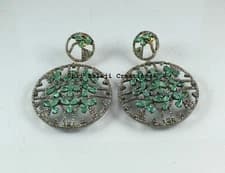 Emerald Earring 925 Sterling Silver Natural Rosecut Diamond  Earring Jewelry