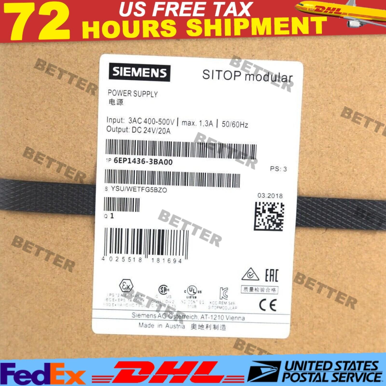 6EP14363BA00 New Siemens 6EP1436-3BA00 Sitop Modular Power Supply