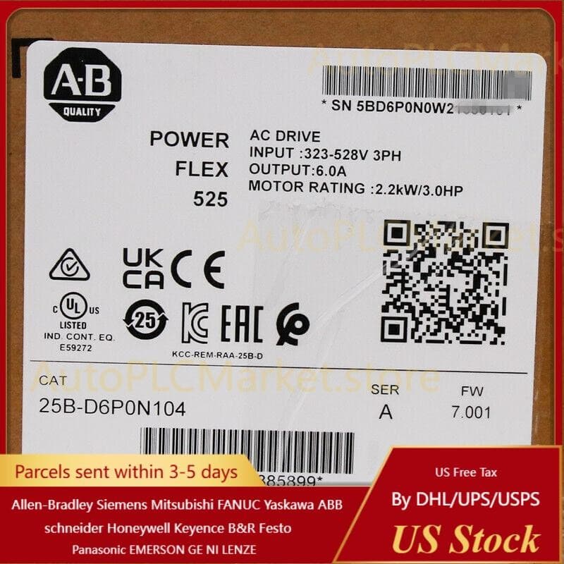 Sealed Genuine 25B-D6P0N104 /A PowerFlex 525 2.2kW 3Hp AC Drive ! US Free Tax