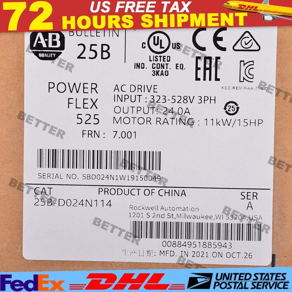 Allen-Bradley 25B-D024N114 PowerFlex 525 AC Drive 11kW 15Hp Sealed US Free Tax