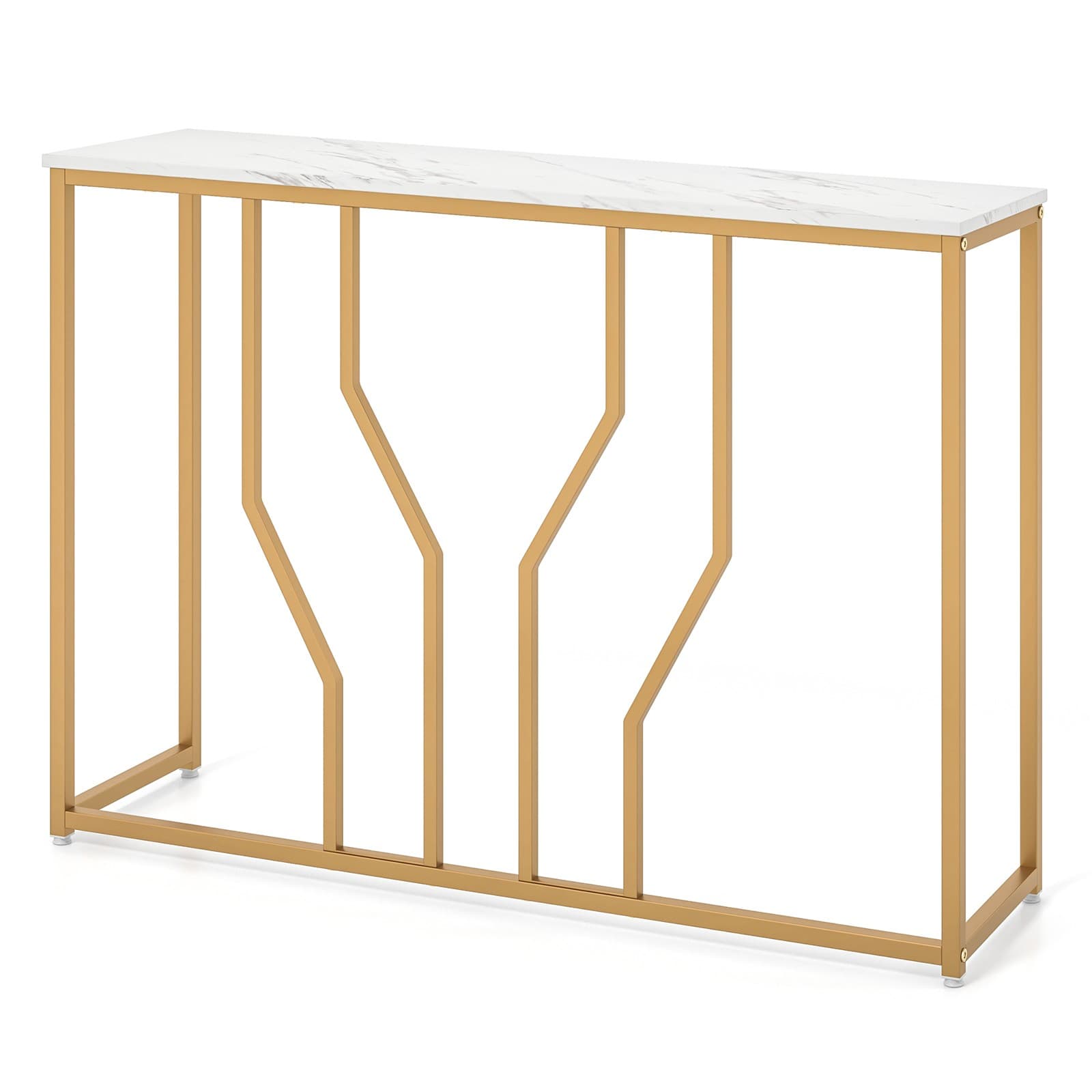 44" Gold Console Table with Faux Marble Tabletop Geometric Metal Frame Hallway