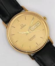 Omega Seamaster Quartz Day-Date Gold Texture Dial Mens Vintage Watch - Serviced
