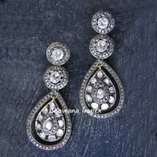 Natural Pave Diamond & Polki Diamonds Wedding Earrings Sterling Silver Jewelry