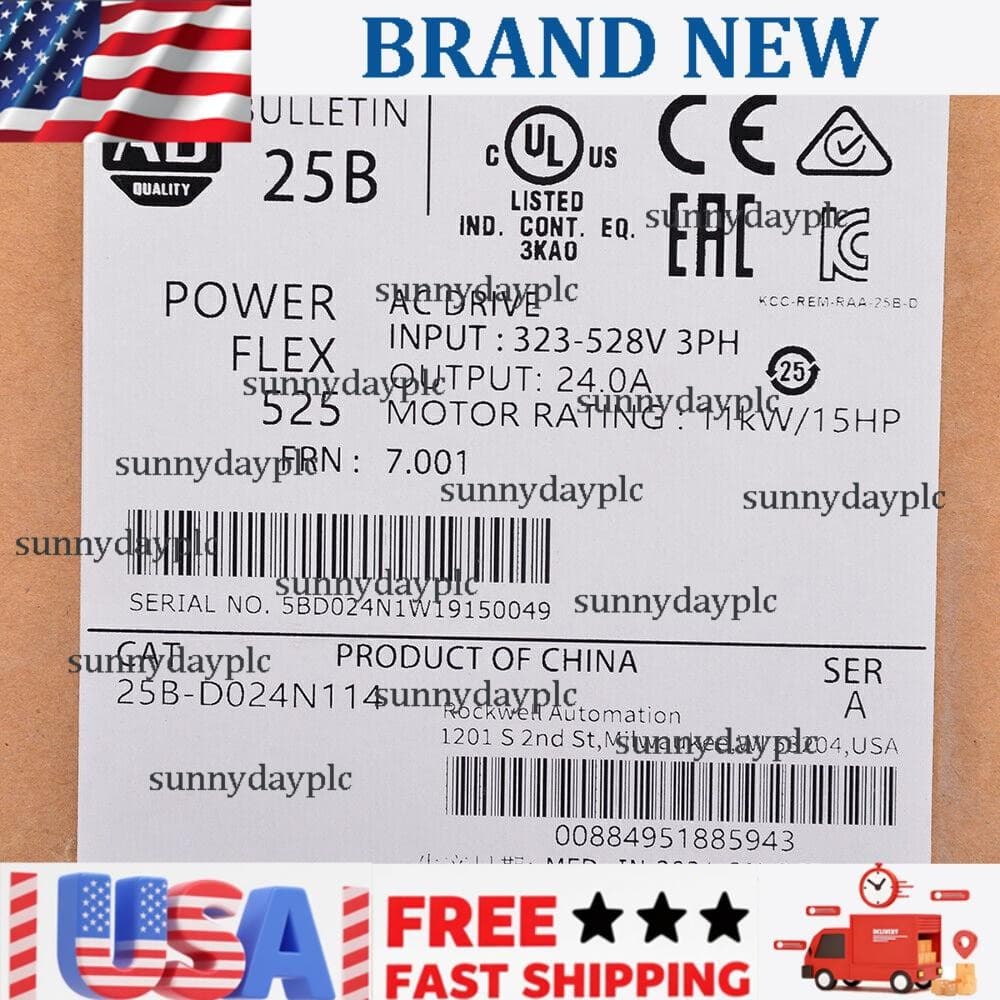 Allen-Bradley 25B-D024N114 PowerFlex 525 AC Drive 11kW 15Hp Sealed US Free Tax