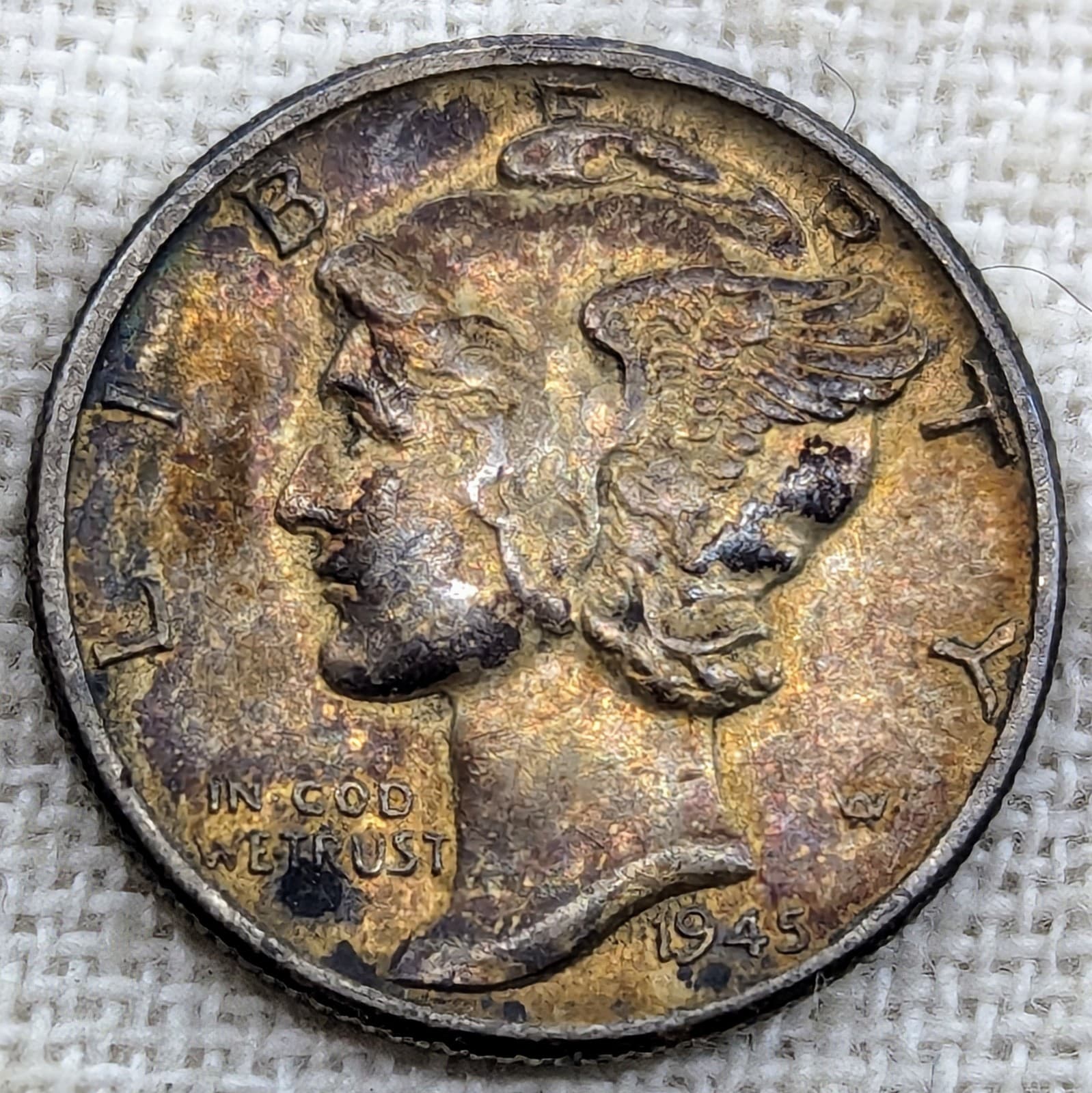 1945 Mercury Dime AU++ : Monster Tone, Almost Uncirculated - .9 Fine Silver Coin