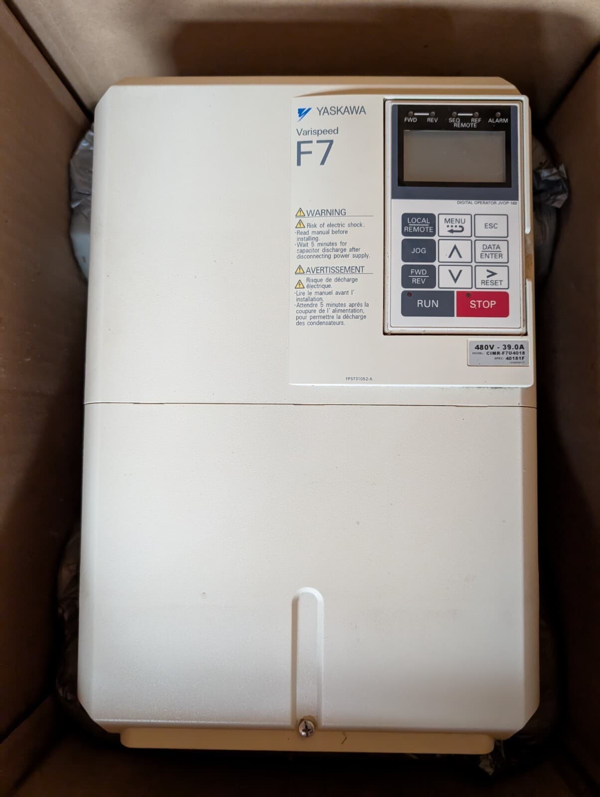 YASKAWA CIMR-F7U4018 (40181F) VARISPEED F7 AC DRIVE 3PH, 0-480VAC, 39A, 30HP
