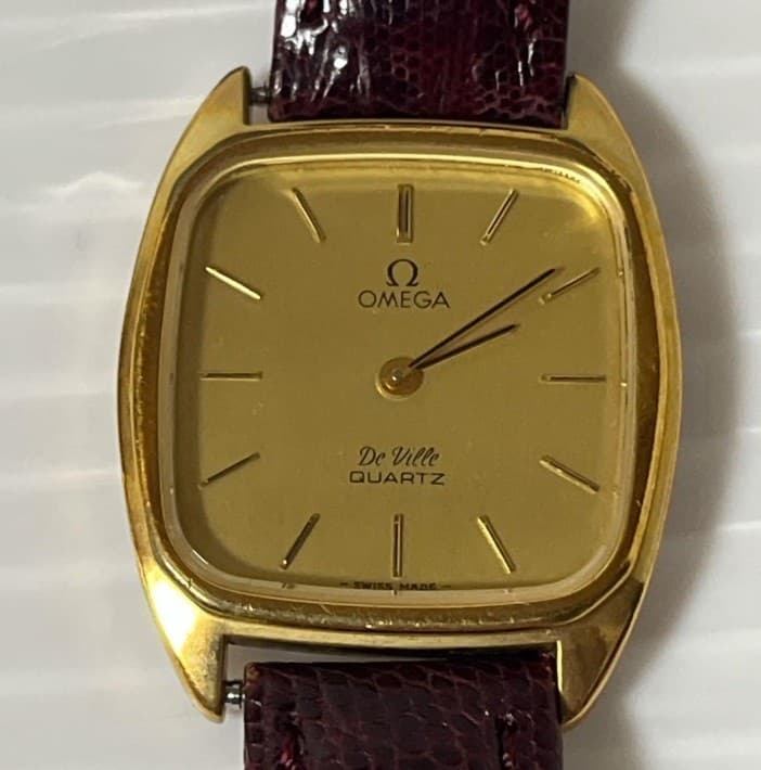 Vintage OMEGA De Ville Square Gold Quartz Dress Watch HIRSCH Leather Strap