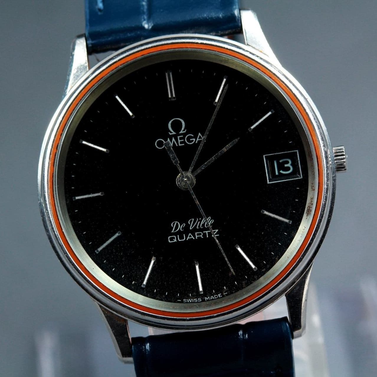 Vintage 1980 OMEGA DeVille Quartz Cal.1332 Black Dial 33mm Men Swiss Dress Watch