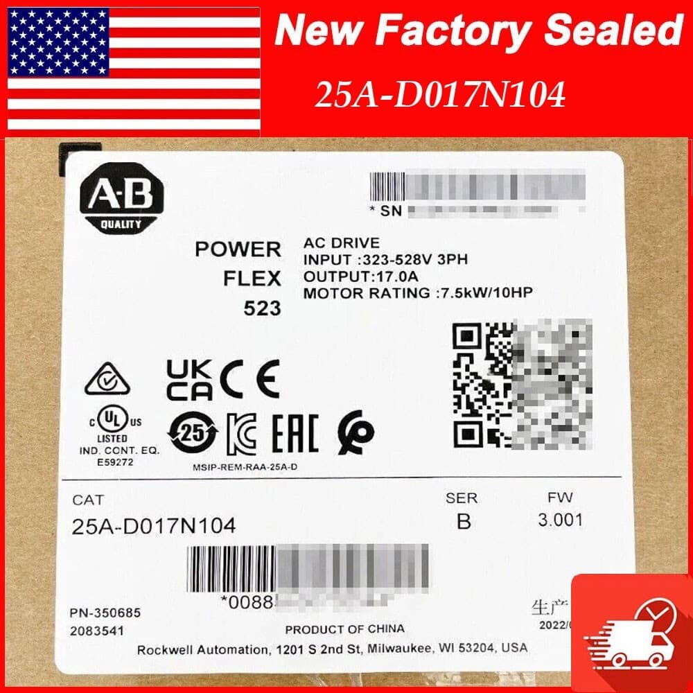 New Sealed AB 25A-D017N104 Allen-Bradley PowerFlex 523 7.5kW  10Hp AC Drive