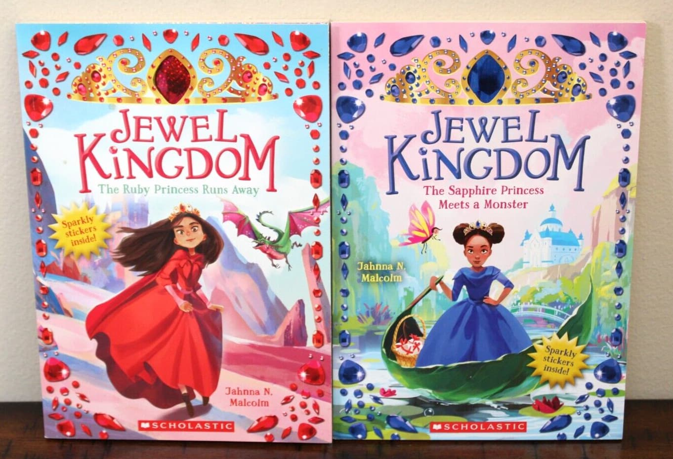 JEWEL KINGDOM BOOKS #1 2 Ruby Sapphire Princess J Malcolm Book Lot RL3 Stickers