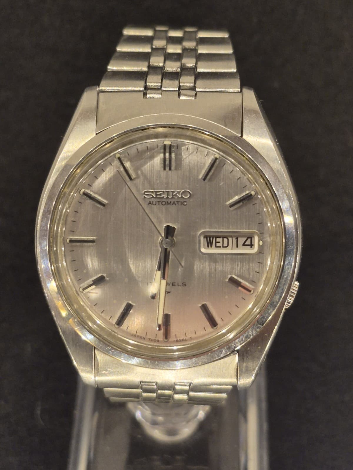 Seiko Automatic Watch Men 36mm Silver Dial Silver Tone Daydate Runs