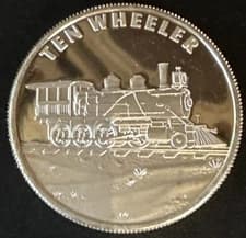 1 oz Ten Wheeler Train Locomotive Railway .999 Fine Silver Round Art Engravable