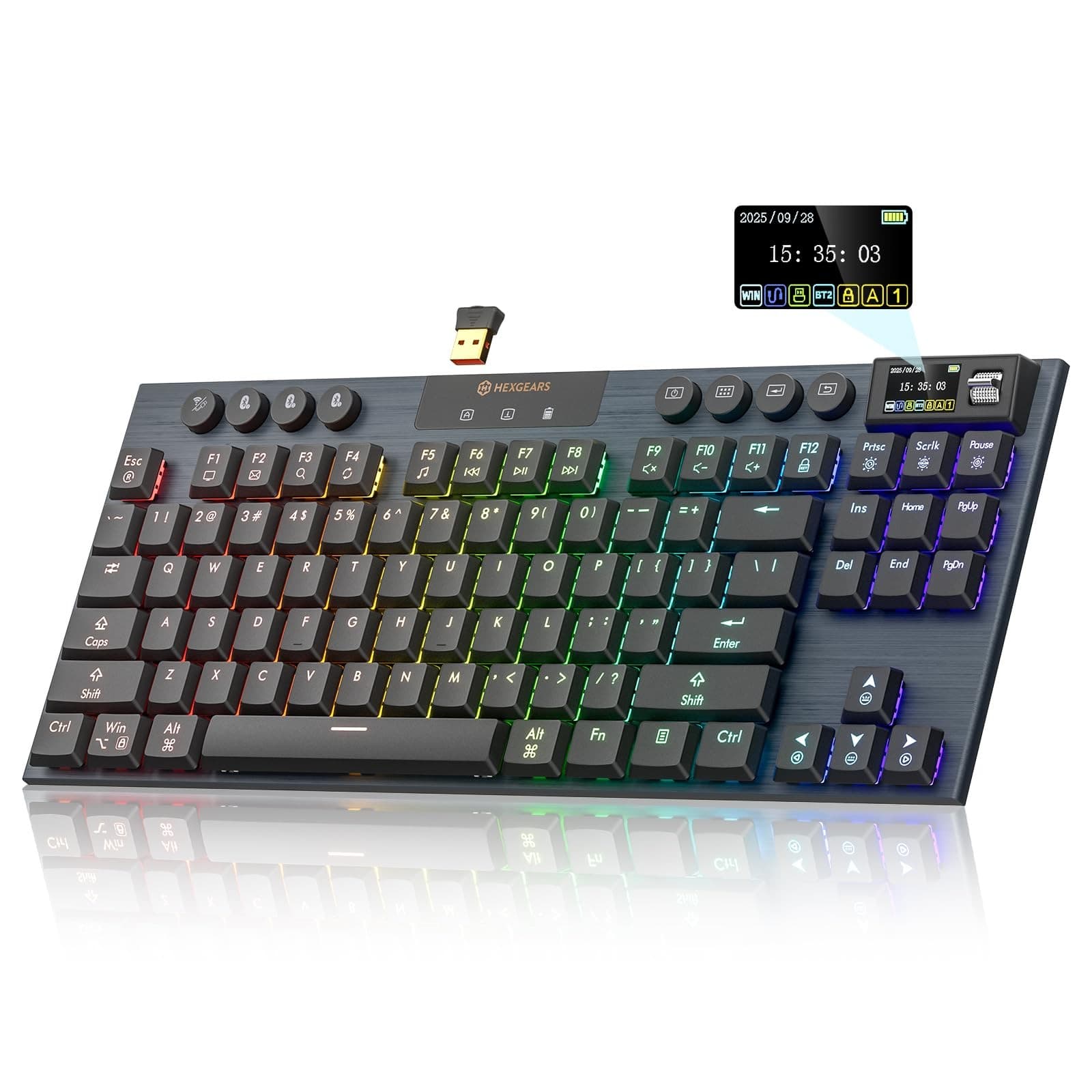 Low-Profile Wireless Mechanical Keyboard, TKL Hot-Swap, RGB Backlit, 5800mAh