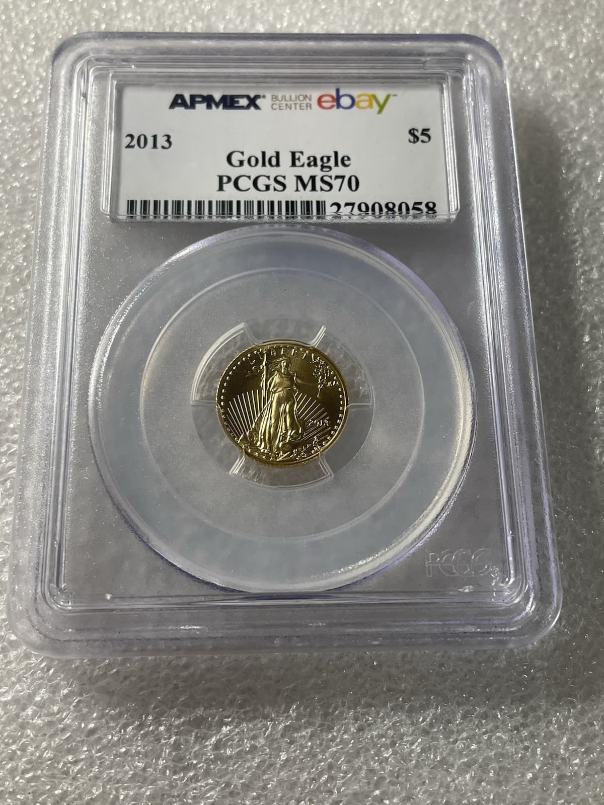 Hard To Find! APMEX BULLION CENTER EBAY 2013 $5 GOLD EAGLE PCGS MS70