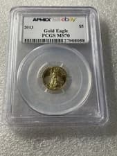 Hard To Find! APMEX BULLION CENTER EBAY 2013 $5 GOLD EAGLE PCGS MS70
