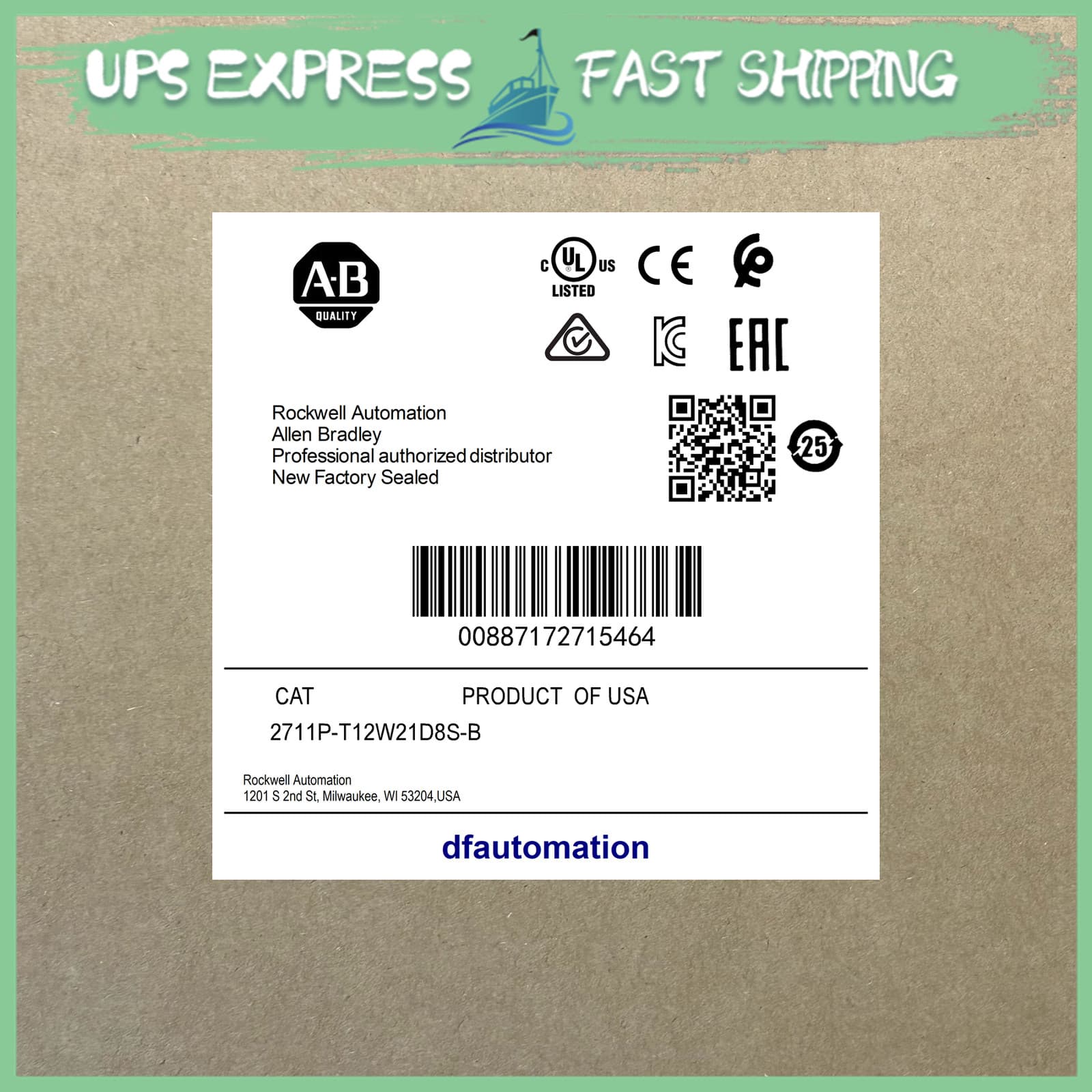 2711P-T12W21D8S-B AB PanelView Expedited Shipping 2711PT12W21D8SB GQP0