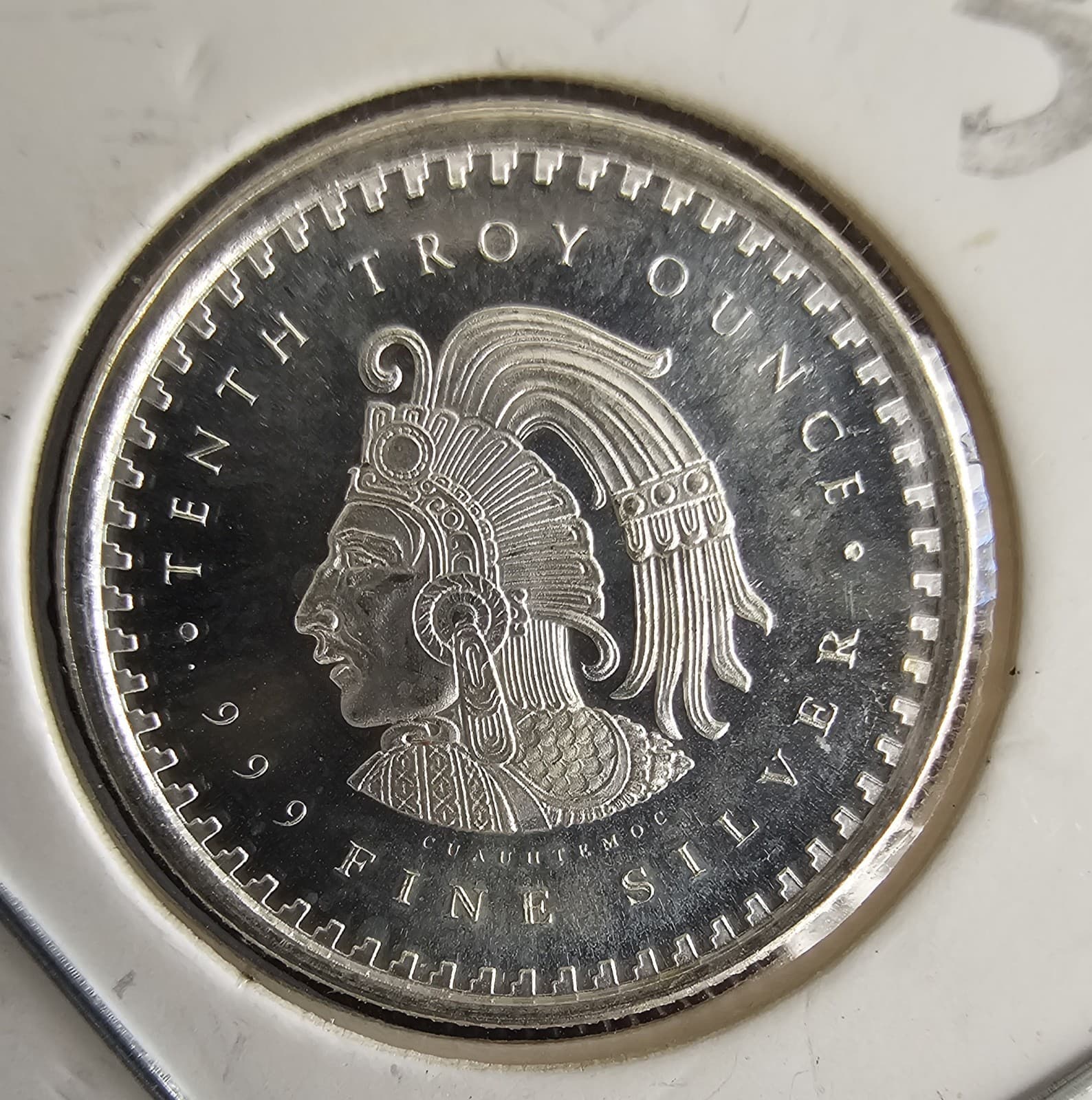 🔥RARE CAMEO🔥1/10 oz Silver Aztec Emperor Cuauhtémoc Calendar Fractional round