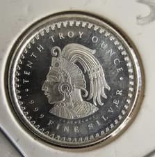 🔥RARE CAMEO🔥1/10 oz Silver Aztec Emperor Cuauhtémoc Calendar Fractional round