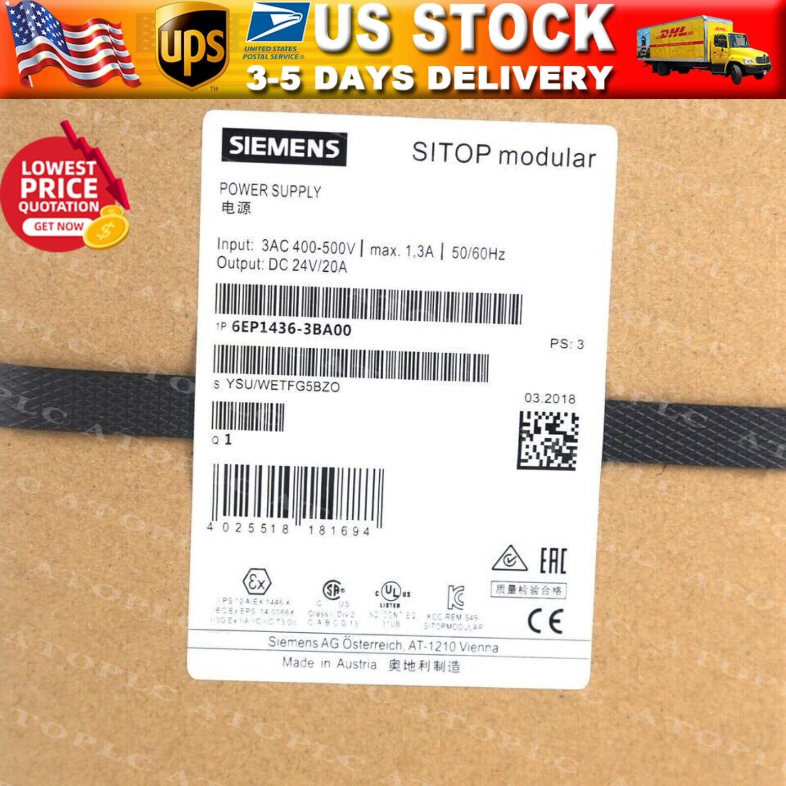 6EP14363BA00 New Siemens 6EP1436-3BA00 Sitop Modular Power Supply