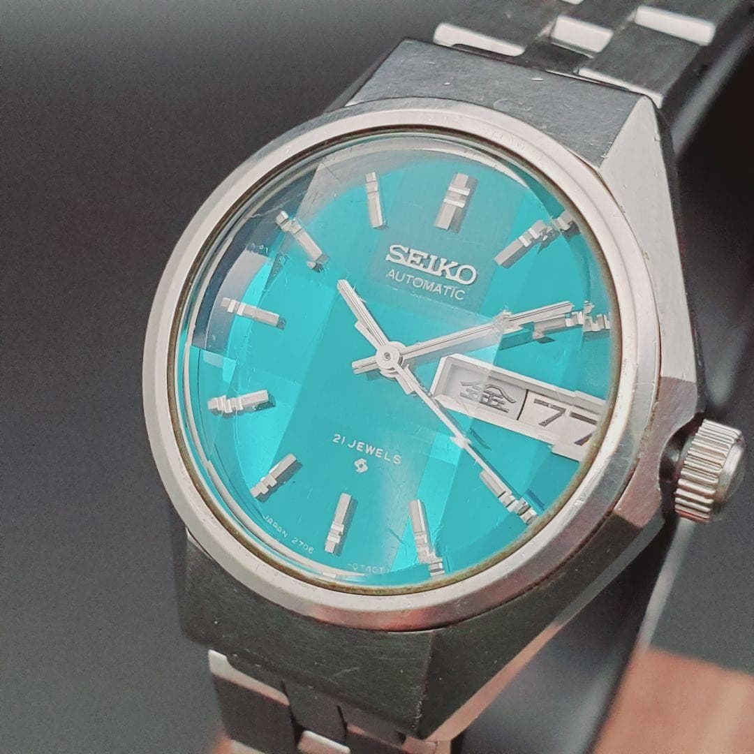Seiko Automatic 21 Jewels Vintage Emerald Green Wristwatch Japan Made