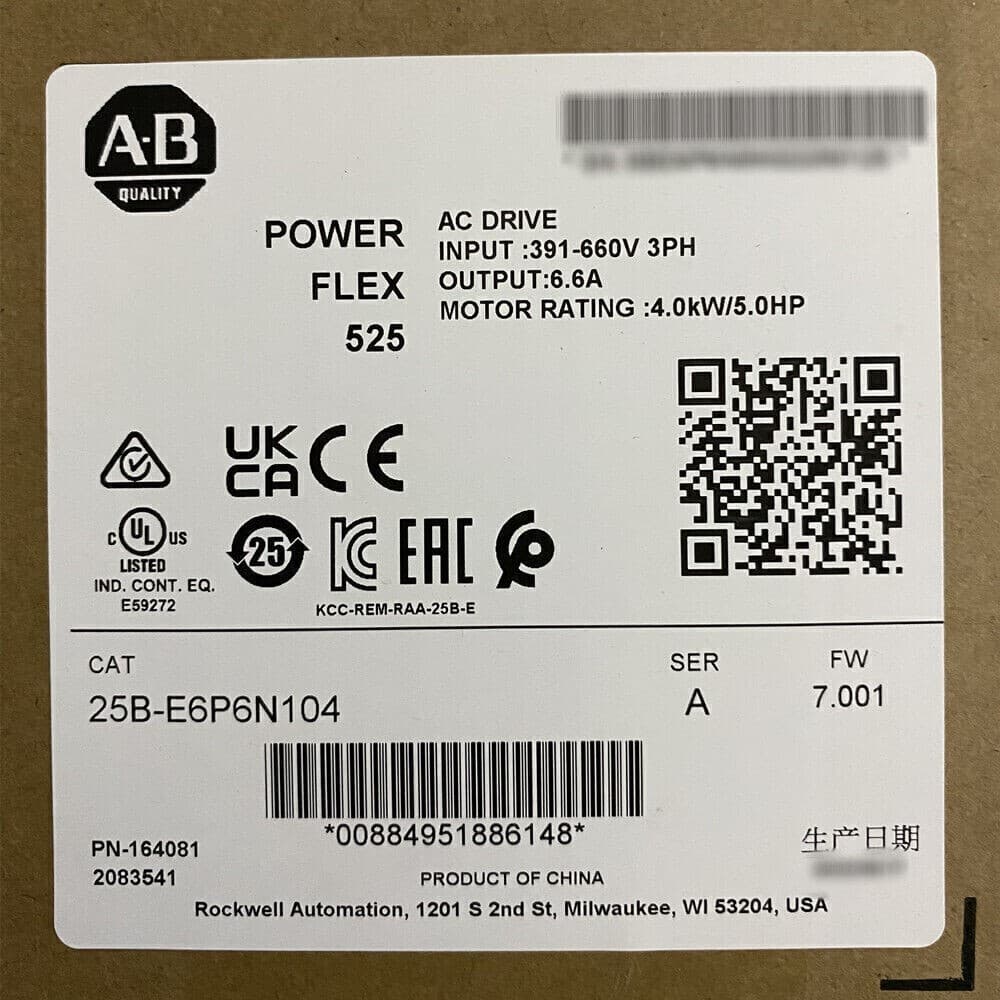 Factory Sealed AB 25B-E6P6N104 PowerFlex 525 AC Drive