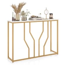 44" Gold Console Table with Faux Marble Tabletop Golden Metal Frame for Entrance