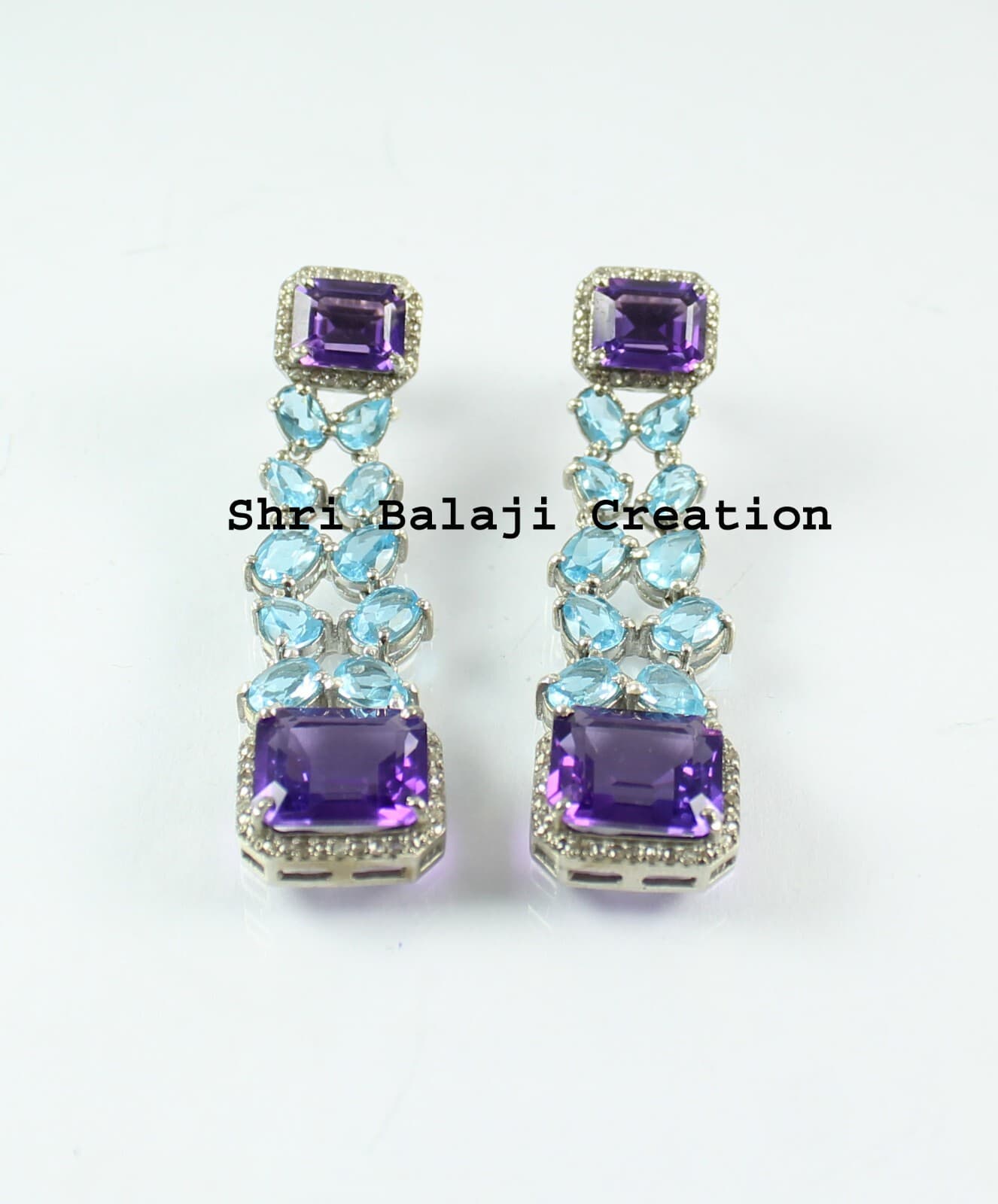 Earring Rosecut Diamond Amethyst Blue Topaz 925 Sterling Silver Earring Jewelry