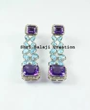 Earring Rosecut Diamond Amethyst Blue Topaz 925 Sterling Silver Earring Jewelry