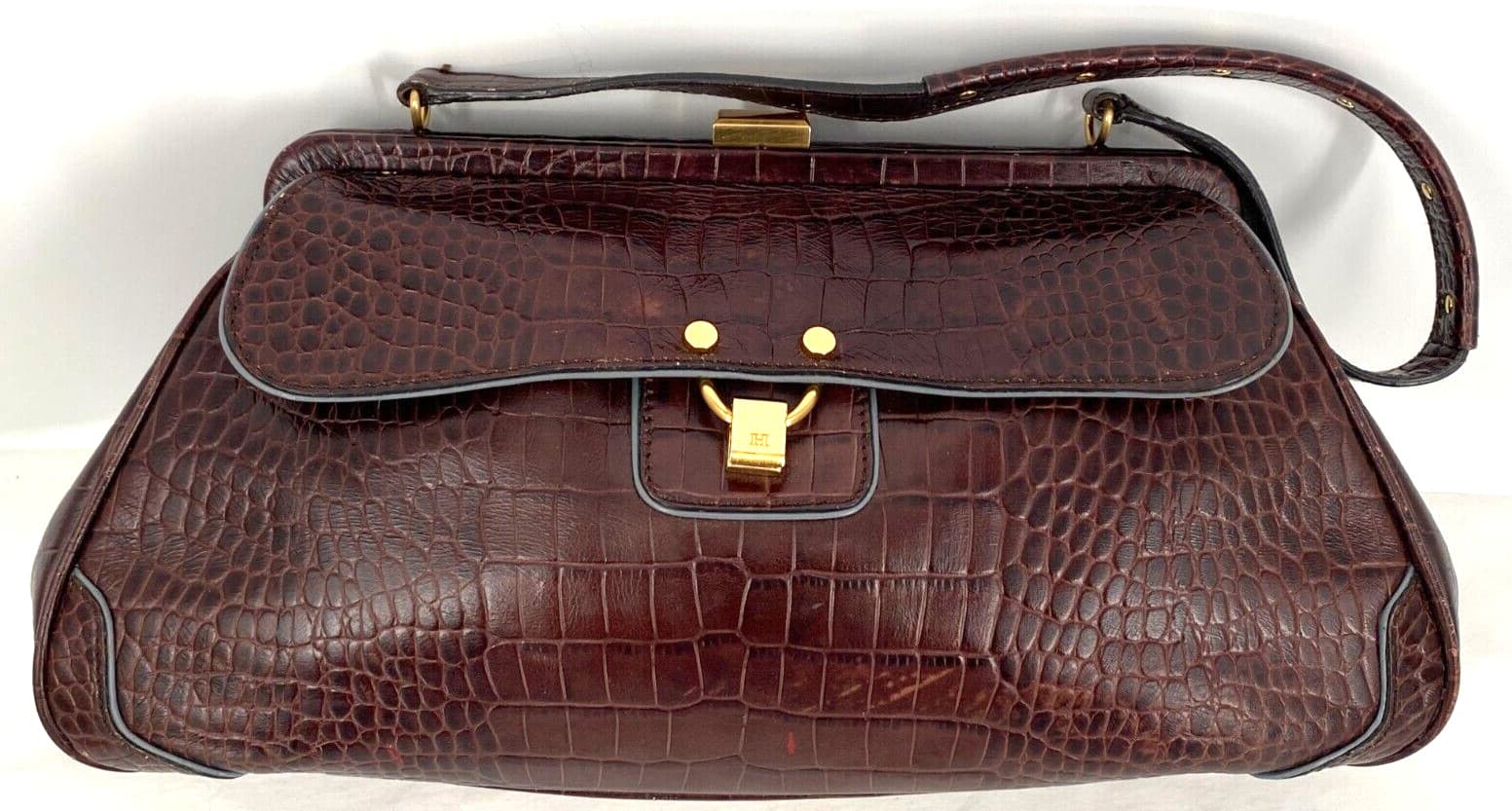 Tommy Hilfiger Exotic Road Satchel Croc Embossed Leather Doctor Boston Handbag
