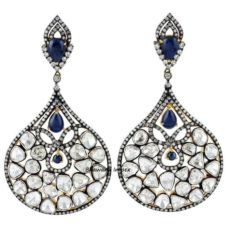 Women Stylish Polki Diamonds Earrings Victorian Handmade Sterling Silver Jewelry