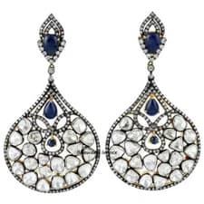 Women Stylish Polki Diamonds Earrings Victorian Handmade Sterling Silver Jewelry
