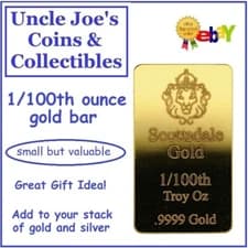 Affordable Gold on eBay! 1/100th Troy Ounce of .9999 Gold Bar - Scottsdale Mint
