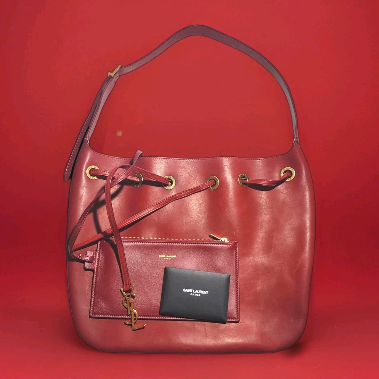 Saint Laurent Tote Hobo Bag Paris VII Sangria Red YSL Gold ebay Autent. READ IT!