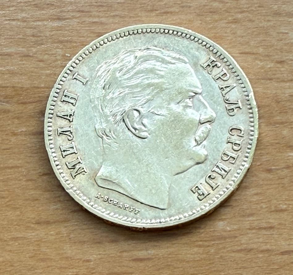 Serbia 1882 V Gold 20 Dinara AU Milan I