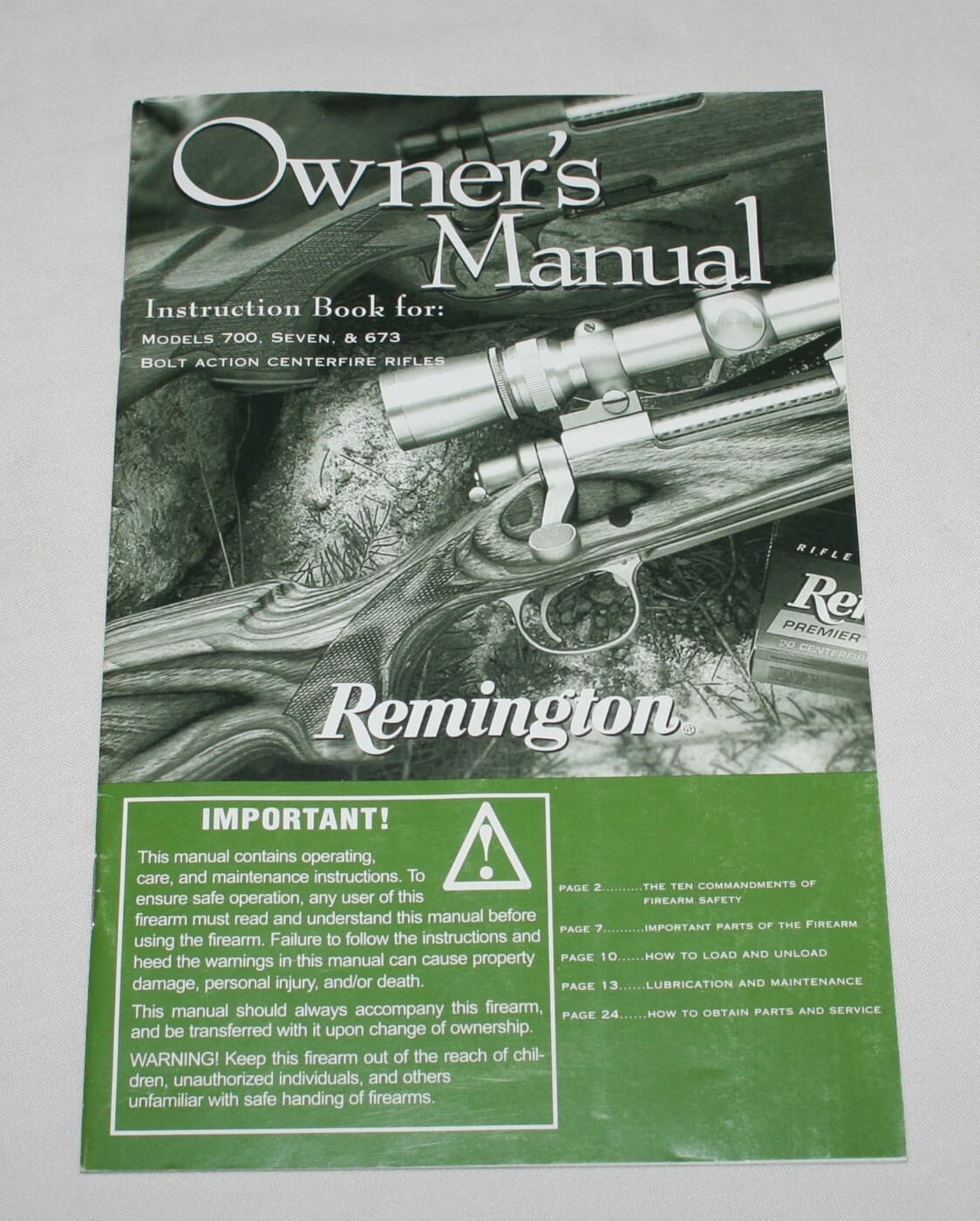 Owner's Manual instruction book for Models 700 Seven & 673 bolt rifles Remington