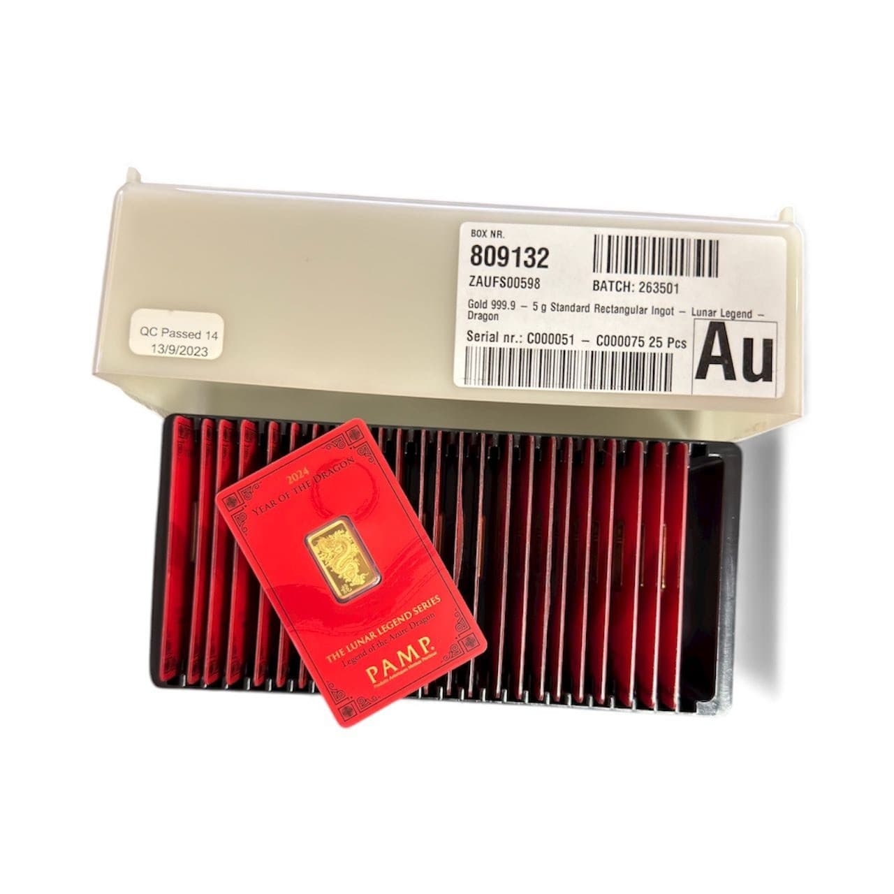 (Box of 25) 2024 Pamp Lunar Series Dragon 5 gram Gold Bar - Ultra Low Serial