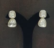 Natural Pave Diamond & Polki Diamonds Earrings Victorian Sterling Silver Jewelry