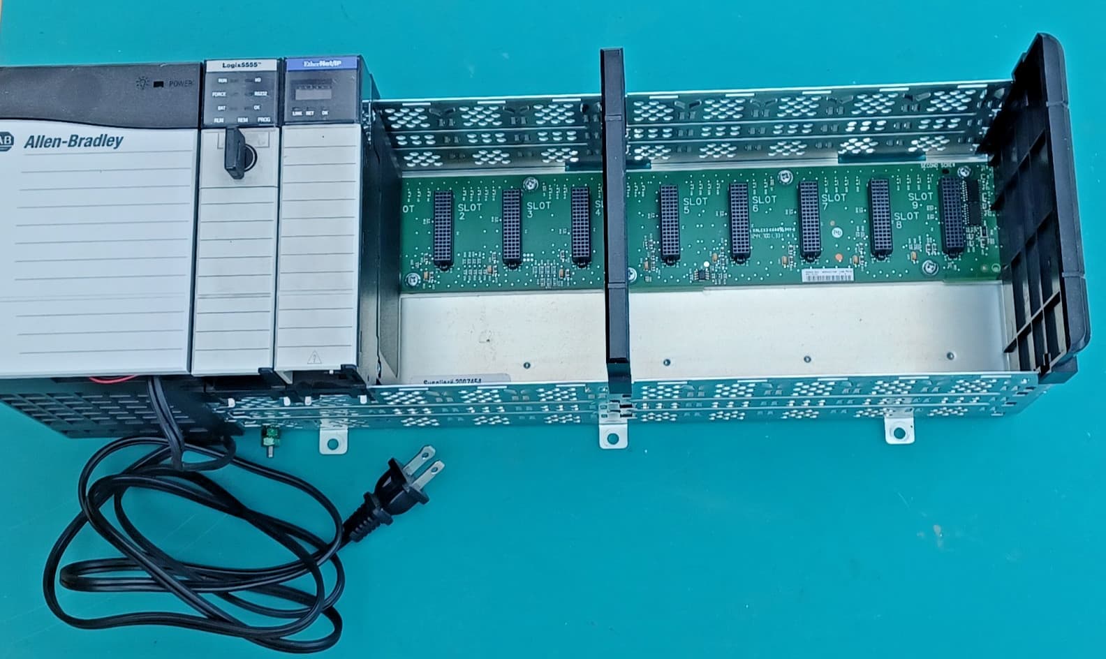 Contrologix PLC, PS, 10 SLot rack, Logix5555 CPU and Ethernet/IP card