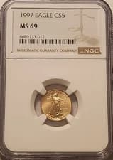 1997 $5 American Gold Eagle 1/10 oz Gold NGC MS69