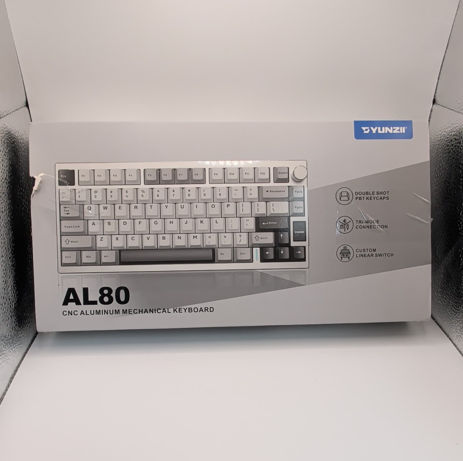 YUNZII AL80 CNC Aluminum Mechanical Keyboard Tri-Mode White Gray PBT Keycaps