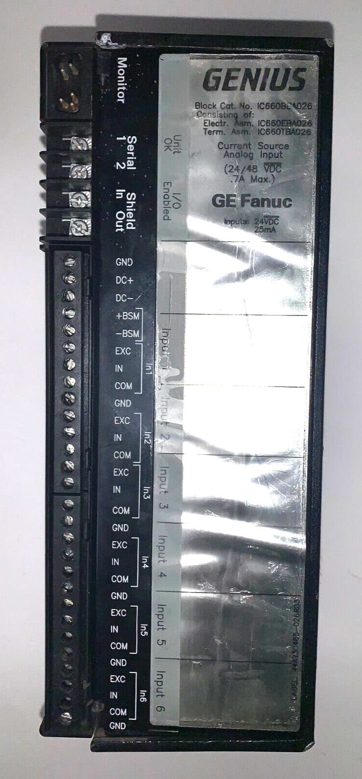 GE FANUC ANALOG INPUT GENIUS BLOCK IC660BBA026 24/48 VDC 4-20 MA 32 POLE