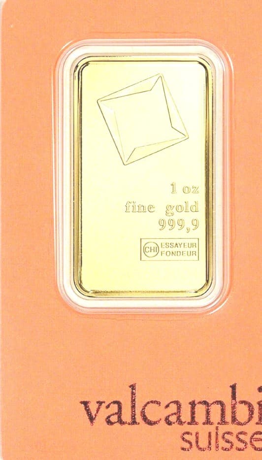 1 oz. Gold Bar - Valcambi Suisse - 999.9 Fine in Assay